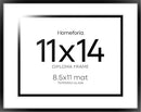 Homeforia 11x14 Diploma Frame Black, High End Metal 11 x 14 Certificate Frame with Mat 8.5 x 11 inch, 14x11 Document Frame Matted to 8.5x11, Award Graduation Frames, Tempered Glass, Wall Kit, Set of 1 by CozyNest Decor