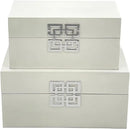 Galt International Storage Box Set Decorative Storage Box w/Hinged Lid Classic Design Wood Decor Boxes with Geometric Clasp Storage for Bedroom & Home - Set of 2 (White & Silver) by CozyNest Decor