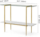 Glass Console Table for Living Room, Foyer & Entrance, 2-Tiers Mid-Century Modern Sofa Table with Clear Glass Top, White Marble Finish Wood Shelf and Gold Finish Frame by CozyNest Decor