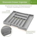Purawood Bamboo Drawer Organizer - Expandable Silverware Organizer & Utensil Organizer, Cutlery Tray with Dividers, 7-9 Slots - Premium Kitchen Drawer Organizer for Utensils & Flatware (Grey) by CozyNest Decor