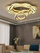 Flashing God Crystal Chandeliers Dia 32" Gold Chandelier Flush Mount Ceiling Light for Bedroom Living Room Dining Room Hallway Dimmable 3 Rings LED Celing Lighting Fixtures by CozyNest Decor