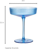 Ribbed Coupe Cocktail Glasses 8 oz | Set of 2 (Blue)
