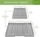 Purawood Kitchen Drawer Organizer - Expandable Utensil Drawer Organizer for Kitchen, Cutlery Tray & Silverware Organizer, 3-5 Slots - Bamboo Organizer for Utensils & Flatware (Grey) by CozyNest Decor