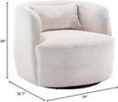 KINWELL 34" Wide Boucle Swivel Barrel Chair, No Assembly Round Upholstered Armchair Accent Chair Single Sofa Chair with Toss Pillow for Living Room and Bedroom, Beige by CozyNest Decor