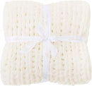 Bigacogo Chunky Knit Throw Blanket for Couch, 40x40 inches, 100% Hand Knitted with Thick Jumbo Chenille Yarn, Cozy Soft Large Rope Knot Cable Crochet Blankets for Sofa Bed Living Room, Ivory by CozyNest Decor