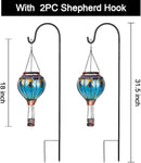 2PC Hot Air Balloon Solar Lantern with 2PC Shepherd Hook, Flickering Flame Hanging Solar Lanterns Outdoor Lights Waterproof Lanterns for Garden Patio Yard Party Decor (Peacock Feather Blue) by GreenHaven Gardens
