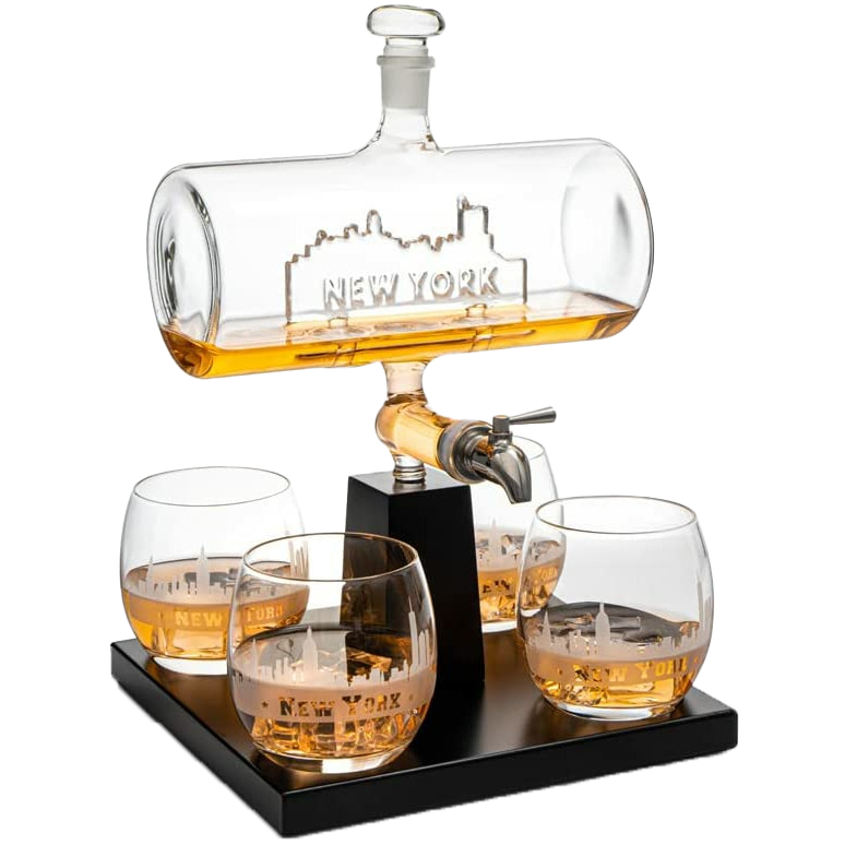 Wine & Whiskey Decanter Set 1100ml by The Wine Savant with 4 Whiskey Glasses, Drink Dispenser Scotch, Bourbon, Brandy Home Office Apartment Decor, Gifts - Dallas, Memphis, New York & Los Angeles Gifts