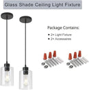 Modern Black Farmhouse Clear Glass Cylinder Pendant Light Fixture,Island Lights for Kitchen,Mini Pendant Lighting for Kitchen Island Decor - 4.75 Inch Shade 58 Inch Cord (Black 2 Pack) by CozyNest Decor