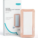 Dimora Silicone Ultra Absorbent Dressing Pads - Adhesive Wound Bandage with Gentle Border, Waterproof Soft Gauze for Post Surgical and Bed Sore Exudate Management 4"X 8" 10 Packs by TinyTreasures Baby Boutique
