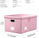 PRANDOM Collapsible Storage Box with Lid [1-Pack] Leather Fabric Foldable Storage Bin Organizer Container Basket Cube with Cover for Home Bedroom Closet Office Nursery Pink (22.8X15.7X11.8) by TinyTreasures Baby Boutique