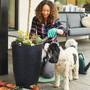 WORTH Garden 21" H Tall Planters 2 Pack - 14'' Dia Resin Large Round Black Flower Pots for Outdoor Plants Trees - Imitation Stone Finish Plastic Indoor Front Porch 9 Gallon Decorative Container Patio by CozyNest Decor