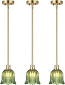 Modern Gold Pendant Light 3 Pack Brushed Brass Mid Century Chandelier Green Glass Shades Adjustable Rods Farmhouse Ceiling Hanging Lighting Fixture Kitchen Island Dining Room Bedroom by CozyNest Decor
