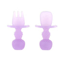 Bumkins Baby Utensils Set, Chewtensils Silicone Spoons for Dipping, Self-Feeding, Baby Led Weaning, Trainer Learning, First Stage Eating, Soft Practice Fork and Spoon, Babies 6 Months, Purple Jelly by TinyTreasures Baby Boutique