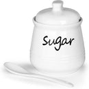 HAOTOP 12oz Sugar Bowl with Lid and Spoon,Ceramic Sugar Jar Sugar Dispenser Sugar Container Coffee Bar Accessories, Kitchen Countertop Canisters, White by CozyNest Decor