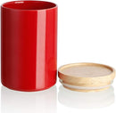 Sweejar Kitchen Canisters Ceramic Food Storage Jar, Stackable Containers with Airtight Seal Wooden Lid for Serving Ground Coffee, Tea, Sugar, Salt and More - 28 Fl Oz (Red) by CozyNest Decor