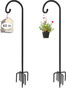60 inch Outdoor Shepherd Hook with 5 Prong Base (2 Packs), Adjustable Heavy Duty Garden Hanging Stake for Bird Feeder Solar Light Plant Hanger Wedding Decor, Matte Black by GreenHaven Gardens