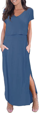 Smallshow Women's Maternity Nursing Dresses Split Long Dress for Breastfeeding by TinyTreasures Baby Boutique