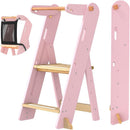 GROWNSY Foldable Step Stool Toddler Tower, Toddler Kitchen Stool Helper, Collapsible Kids Standing Learning Tower with 3 Adjustable Heights and Safety Net for Kitchen Bathroom Sink Counter (Pink) by TinyTreasures Baby Boutique