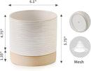 Nihow Ceramic Plant Pot: 6 Inch Planter with Drainage Hole & Saucer for Indoor & Outdoor Plants - Cylinder Round Flower Pot for Succulent/Herbs/Violets - Cream White & Brown by CozyNest Decor