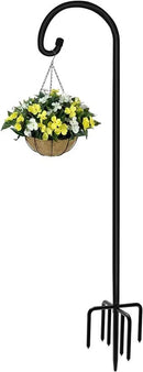 76 inch Outdoor Shepherd Hook with 7 Prong Base (1 Pack), Adjustable Heavy Duty Garden Hanging Stake for Bird Feeder Solar Light Plant Hanger Wedding Decor, Matte Black by GreenHaven Gardens