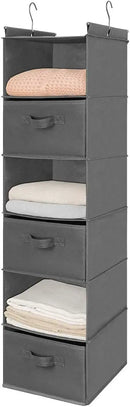 MAX Houser 6 Tier Shelf Hanging Closet Organizer, Closet Hanging Shelf with 2 Sturdy Hooks for Storage, Foldable (Grey-D3) by CozyNest Decor