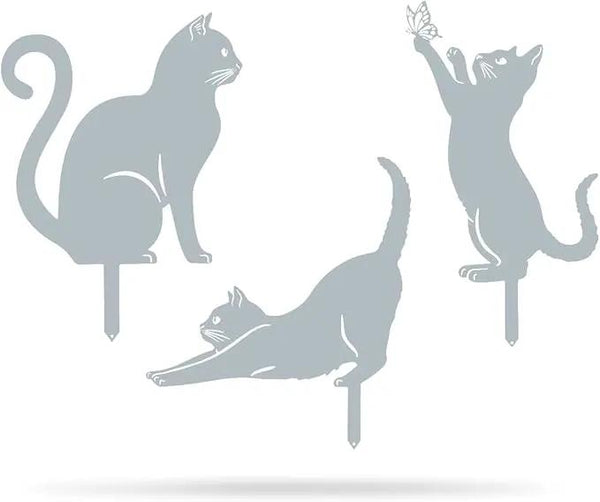 RealSteel I 3 Pack Steel Cat Garden Decor I Outdoor Yard Decorations I Gift for Cat Lovers I Lawn Ornaments and Statues I Garden Signs Decorative Outdoor - Textured Silver, photo 2 of 9