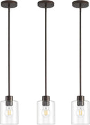 Oil Rubbed Bronze Pendant Lights Kitchen Island - Clear Glass Pendant Light Fixture Multiple Stems Rods 3 Units 12 Inch 3 Units 4 Inch (3 Pack Oil Rubbed Bronze Downrod) by CozyNest Decor