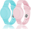 Kids Waterproof Airtag Bracelet Compatible with Apple AirTag, Hidden Silicon Protective Case for Air Tag GPS Tracker Holder, Adjustable Anti-Lost Watch Band for Toddler Child (Cyan & Pink) by TinyTreasures Baby Boutique