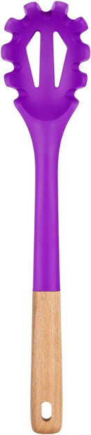 Silicone Pasta Fork, Kitchen Heat Resistant Noodle Spoon Server, BPA Free Spaghetti Strainer,12.8 inch (BERRY) by CozyNest Decor