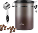 Coffee Canister Airtight Storage Container Stainless Steel Coffee Jar with Scoop,Date Tracker CO2 Release Valve for Dry Food Beans Ground Tea Flour Cereal and Sugar (1.8L Grey-Brown With Spoon) by CozyNest Decor