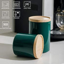 Sweejar Kitchen Canisters Ceramic Food Storage Jar, Stackable Containers with Airtight Seal Wooden Lid for Serving Ground Coffee, Tea, Sugar, Salt and More - 28 Fl Oz (Jade) by CozyNest Decor
