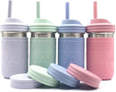 Elk and Friends 14oz Stainless Steel Kids + Toddler Drinking Cups | The Original Mason Jars with Lids + Sleeves + Straws | Smoothie Cups | Spill Resistant | Dishwasher Safe | 4 Pack by TinyTreasures Baby Boutique