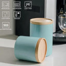 Sweejar Kitchen Canisters Ceramic Food Storage Jar, Stackable Containers with Airtight Seal Wooden Lid for Serving Ground Coffee, Tea, Sugar, Salt and More - 16 Fl Oz (Dark Turquoise) by CozyNest Decor
