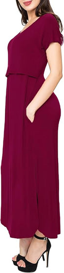 Smallshow Women's Maternity Nursing Dresses Split Long Dress for Breastfeeding by TinyTreasures Baby Boutique