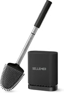 Sellemer Toilet Brush and Holder Set - Flexible Toilet Bowl Brush Head with Silicone Bristles, Compact Size for Storage and Organization, Ventilation Slots Base (1 Pack, Black) by CozyNest Decor