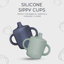 Silicone Sippy Cups with Easy Grip Transition Handles and a Soft Spout. a Non Toxic No Spill Unbreakable Training Cup 150ml/5oz |2-Pack Green and Navy| by TinyTreasures Baby Boutique