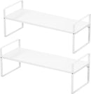 iPEGTOP Expandable Cabinet Storage Shelf Organizer Rack, Heavy Duty Cupboard Stand Spice Rack Adjustable Height Garage Pantry Shelf Space Riser for Counter Kitchen Organization, White, 2 Pack by CozyNest Decor