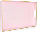 Large Pink Rectangular Decorative Tray – Plastic Serving Tray with Handles for Coffee Table, Ottoman, Living Room, 15.7” x 11.8” x 1.6 by CozyNest Decor