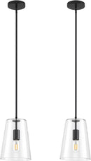 Black Big Pendant Lights Kitchen Island - Clear Glass Pendant Light Fixture Multiple Stems Rods 3 Units 12 Inch 3 Units 4 Inch (2 Pack Black Downrod Pendant with 7.5in W 9.5in H Shade) by CozyNest Decor