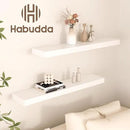 Habudda Floating Shelves for Wall, Display Shelf for Bathroom Bedroom Kitchen, Rustic Decor Pine Solid Wood Bookshelf, 30 Inch Long, Set of 2, White by CozyNest Decor