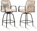 Outdoor Bar Stools Set of 2, Patio Swivel Counter Height Rattan Bar Stools, Patio Wicker Bar Swivel Chairs with Cushion, Outdoor Pool Bar Chairs for Backyard Garden Balcony w /360 Rotation by GreenHaven Gardens