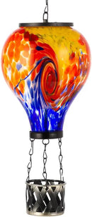 Starsoul Solar Hot Air Balloon Lantern with Flame Tie-Dye Style Hot Air Balloon Lamp Glass Outdoor Solar Hanging Lantern Waterproof for Garden Yard Patio by GreenHaven Gardens