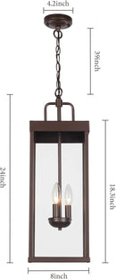 Large Outdoor Pendant Lantern Light Fixture for Front Porch, 24 Inch 3-Light Bronze Exterior Hanging Chandelier with Clear Glass, Outdoor Indoor Pendant Lamp for Patio, Gazebo, RZ008L-H ORB by CozyNest Decor