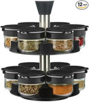 360 rotating 2 tier 12 jars spice rack (12 spice jars) Revolving Seasoning Organizer. Spinning Spice Rack for Counter top and Cabinet by CozyNest Decor