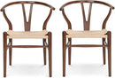 Wishbone Chair Natural Solid Wood Dining Chair/Hans Vegner Y Chair Rattan and Wood Accent Armrest Chairs (Ash Wood - Walnut 2 Chairs) by CozyNest Decor