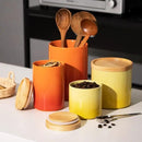 Sweejar Ceramic Food Storage Jar, Stackable Kitchen Canisters, Containers with Airtight Seal Wooden Lid for Serving Ground Coffee, Tea, Sugar, Salt and More - 16 Fl Oz (Gradient Orange) by CozyNest Decor