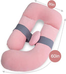 AS AWESLING 60in Full Body Pillow | Nursing, Maternity and Pregnancy Pillow | Extra Large U Shape Pillows with Detachable Side, Separate Support Pillow and Removable Cover Velvet (Light Pink) by TinyTreasures Baby Boutique