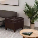Adeco 15.2" Modern Brown Faux Leather Storage Ottoman with Tufted Flip Top for Living Room, Tufted Accents Rectangular Bench for Foot Rest