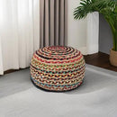 REDEARTH Round Pouf Ottoman - Braided Boho Poof Home Décor Pouffe Accent Sitting Circular Foot Rest for Living Room, Bedroom, Nursery, Kidsroom, Lounge; Jute and Cotton (19.5"x19.5"x14"; Multi) by CozyNest Decor