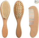 PandaEar Baby Hair Brush and Comb Set for Newborn| Natural Wooden Hairbrush with Soft Goat Bristles, Pear Wood Comb and Wooden Massage Brush for Infant, Toddler, Kids by TinyTreasures Baby Boutique
